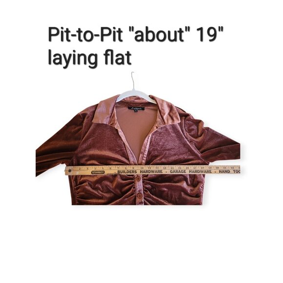 Chocolate Brown Velvet Cropped Button Top Mixed Threads Holiday Party Y2K - Picture 4 of 5